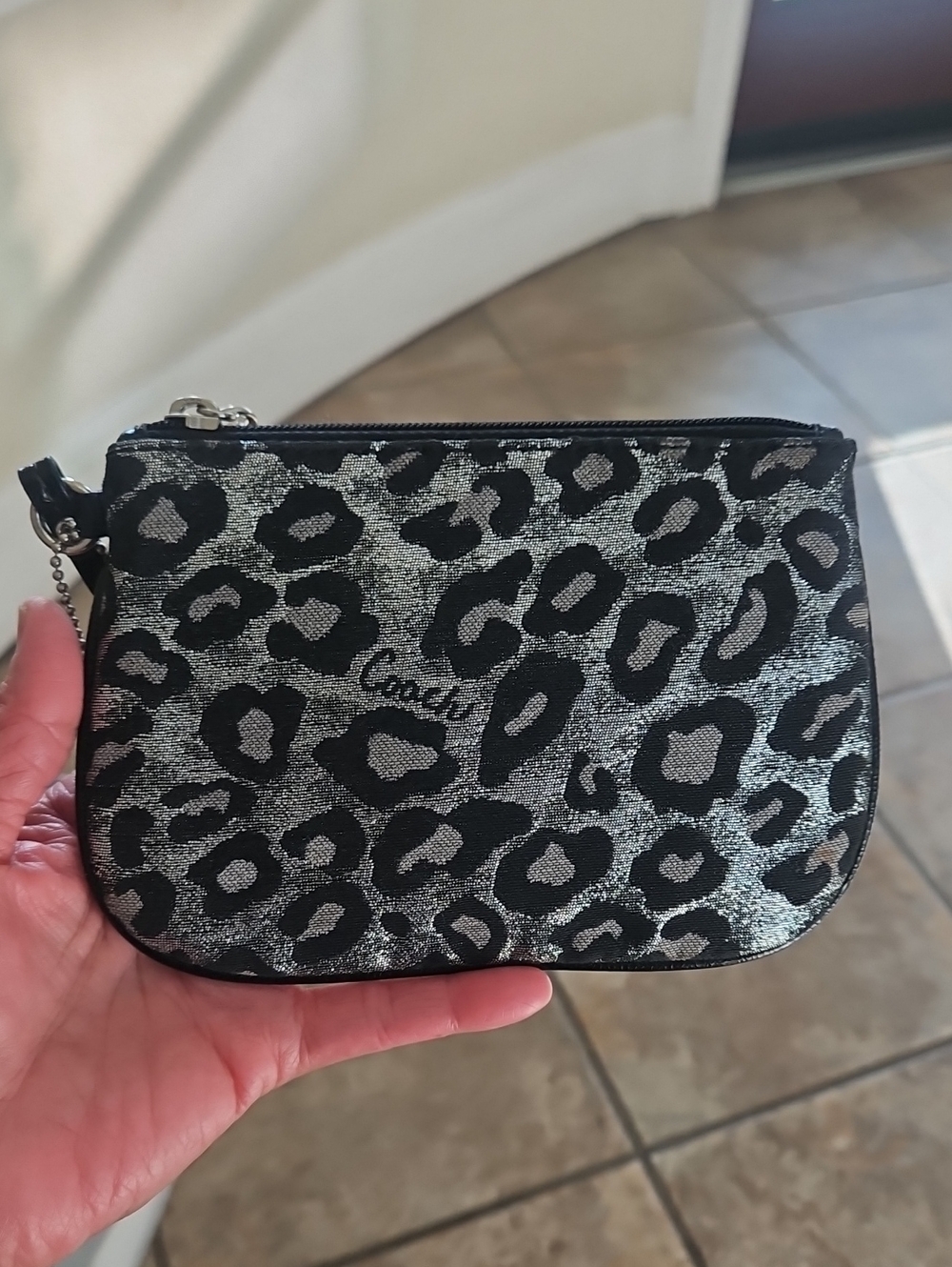 Coach Silver and Black Leopard Print Vintage Wristlet
